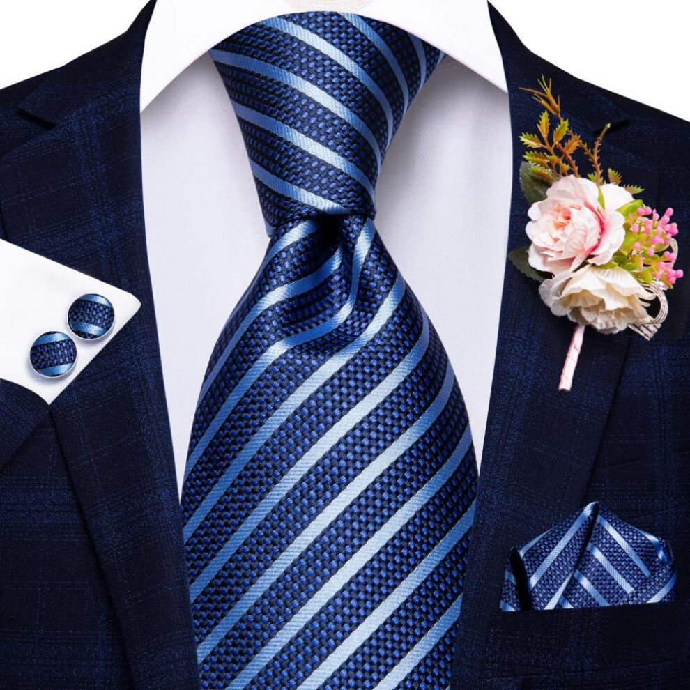 (as the picture, N-0337) Hi-tie Mens Silk Tie Bridegroom Wedding Suit Corsage Necktie Hanky Cufflinks Set