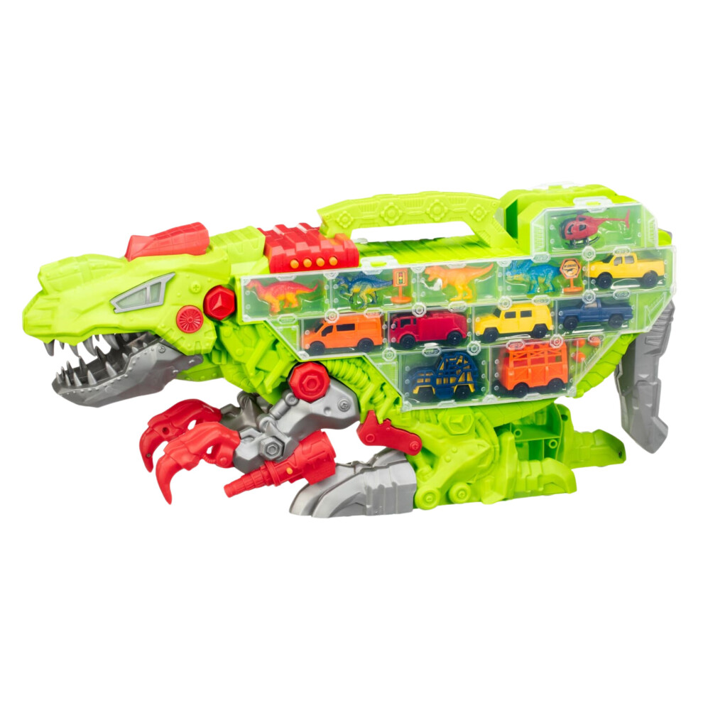 Photos - Action Figures / Transformers Dino Transporter Playset, 18-Piece Set with Lights, Sounds, Racetrack & Storage