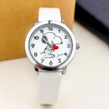 (Snoopy-White) Snoopy Children's Cartoon Quartz Watch Fashion Animation Boy Girls Luminous Wrist Watch Pu Leather Strap Cute Kids Clock Gift Tw