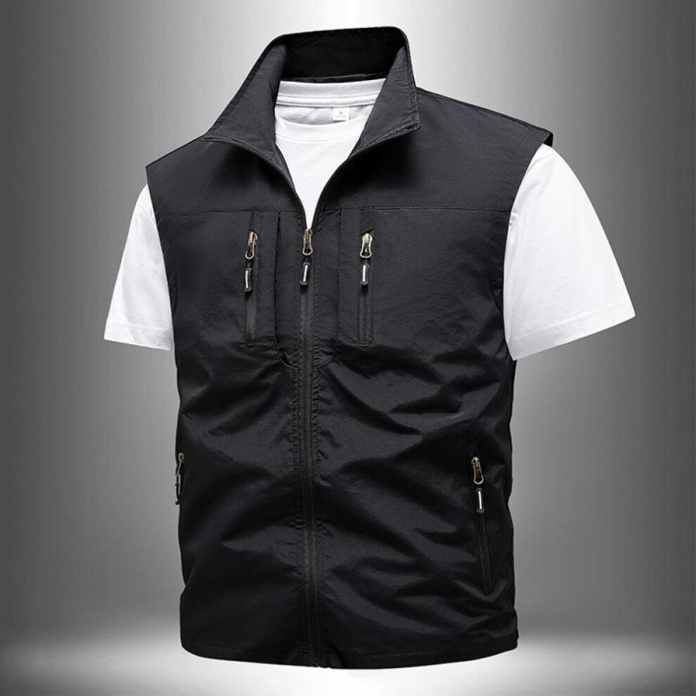 (black, XXXL) Plus Size Vest For Men&apos;s Middle-aged Outdoor Fishing Summer Camisole Casual Thin Workwear Vest
