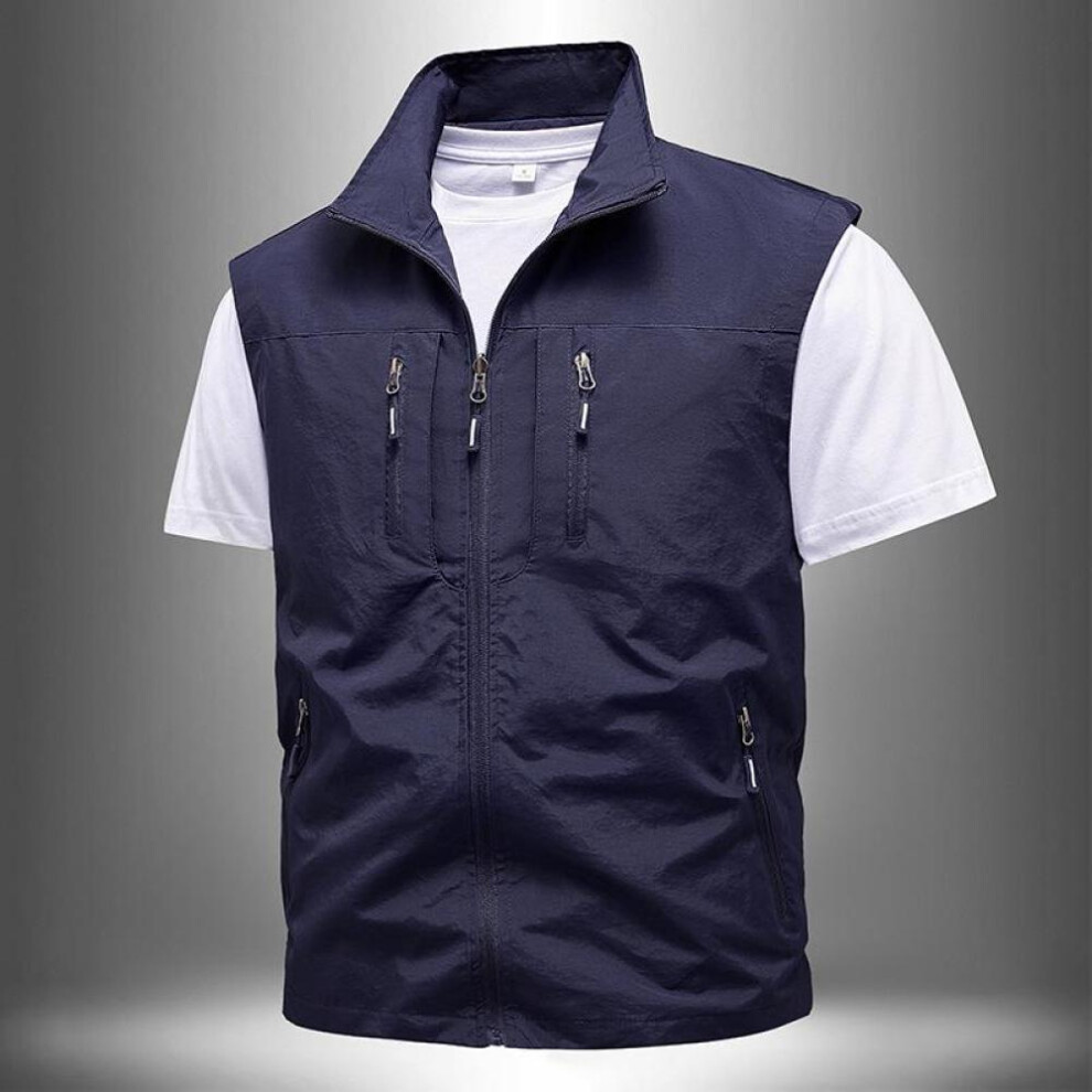 (navy blue, XXXL) Plus Size Vest For Men&apos;s Middle-aged Outdoor Fishing Summer Camisole Casual Thin Workwear Vest