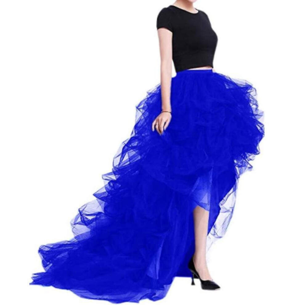 (blue, XL) Sexy Maxi Tulle Skirt Women Elastic High Waist Split Asymmetrical Mesh Tutu Party Jupes Dance Skirt