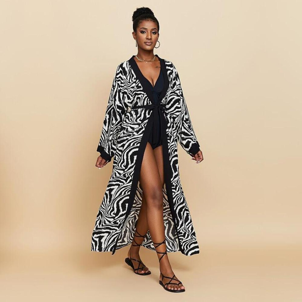 (black, One Size) Edolynsa Casual Zabra Striped Long Kimono Bathing Suit Cover-ups Summer Clothing Women Tunic Beach Wear Swim Suit Cover Up Q1499