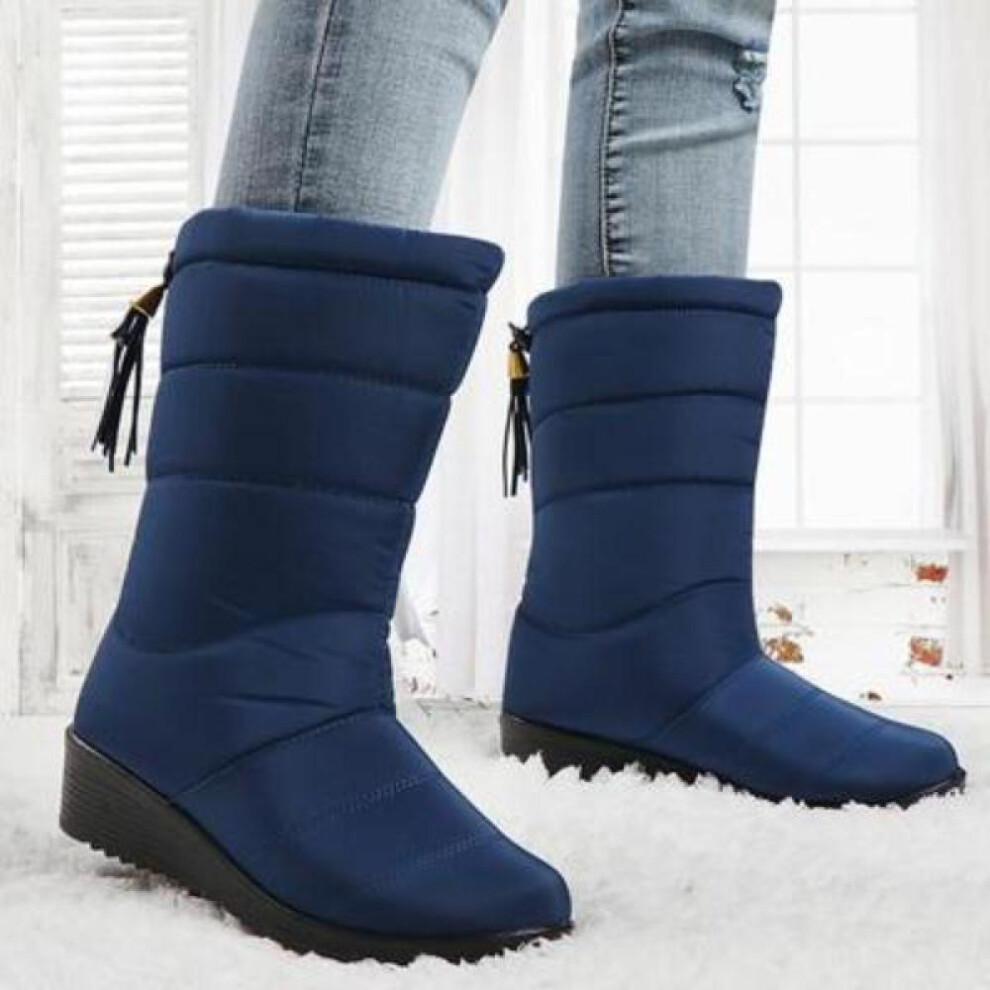 (blue, 39) Winter Boots For Women Warm Leather New Casual Ankle Waterproof Snow Boots Women‘'s Shoes