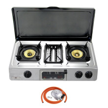 (Butane 28mbar Clip-on 21mm) G-87C Portable Camp Gas Stove 2 Burner Grill Oven