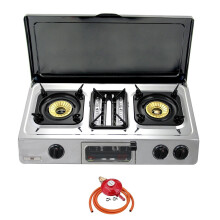 (Propane 37mbar Screw-on) G-87C Portable Camp Gas Stove 2 Burner Grill Oven