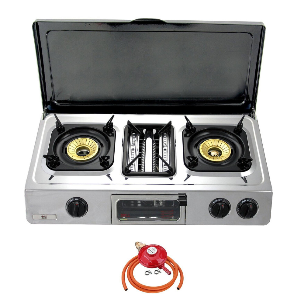 (Propane 37mbar Screw-on) G-87C Portable Camp Gas Stove 2 Burner Grill Oven-image-OPC-PFVC2P2-NEW