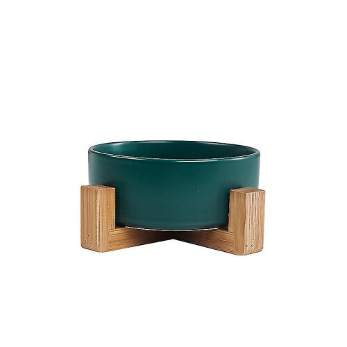 (Single Bowl-Green, S) Ceramic Cat Dog Bowl Dish With Wood Stand No ...