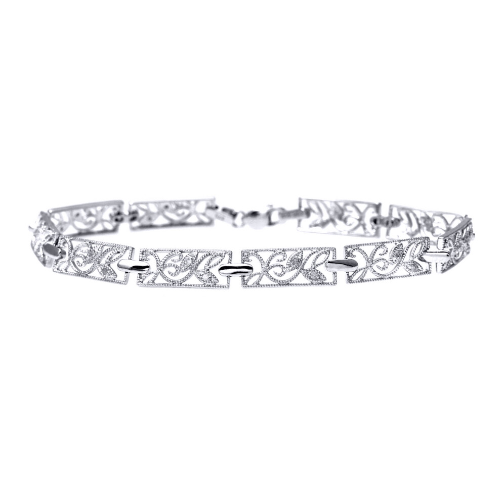 Jewelco London 9ct White Gold Round 10pts Diamond Filigree Paper Link Bracelet - PBCAXL02111W