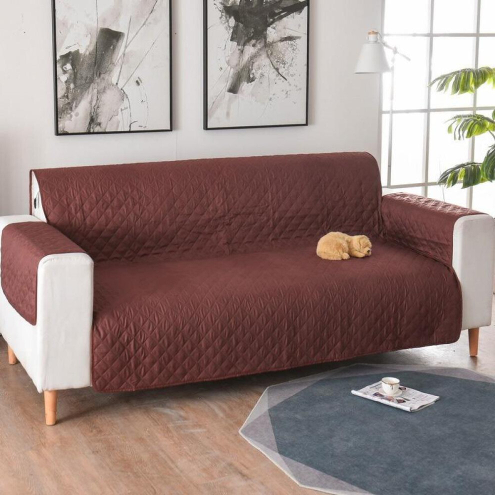 (dark coffee, Single seat) Waterproof Sofa Cover, Reversible Quilted Slipcover Furniture Protector, Washable Couch Cover With Non Slip Elastic Straps For Kids, Dogs, Pets