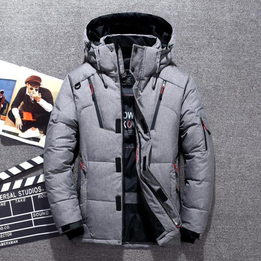 (grey, 4XL) Men&apos;s White Duck Down Jacket Warm Hooded Thick Puffer Jacket Coat Male Casual  Overcoat Thermal Winter Parka Men
