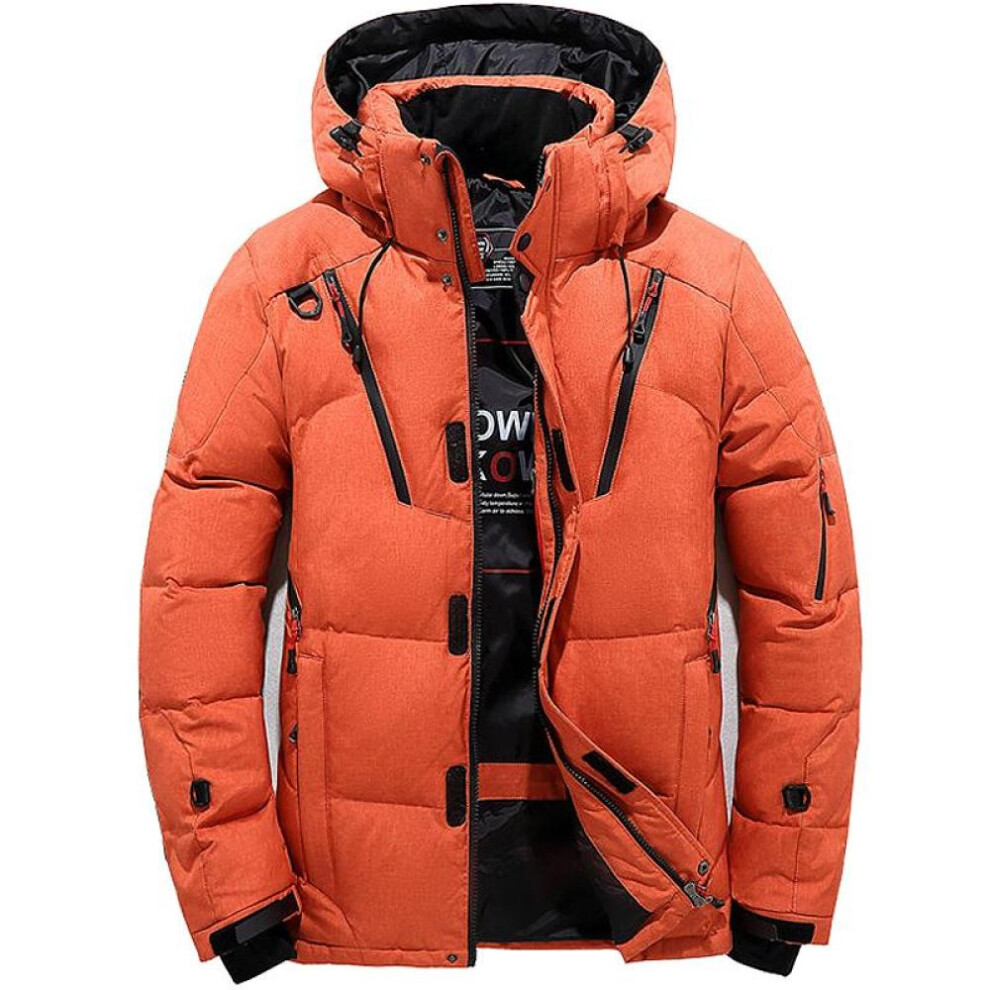 (orange, M) Men&apos;s White Duck Down Jacket Warm Hooded Thick Puffer Jacket Coat Male Casual  Overcoat Thermal Winter Parka Men