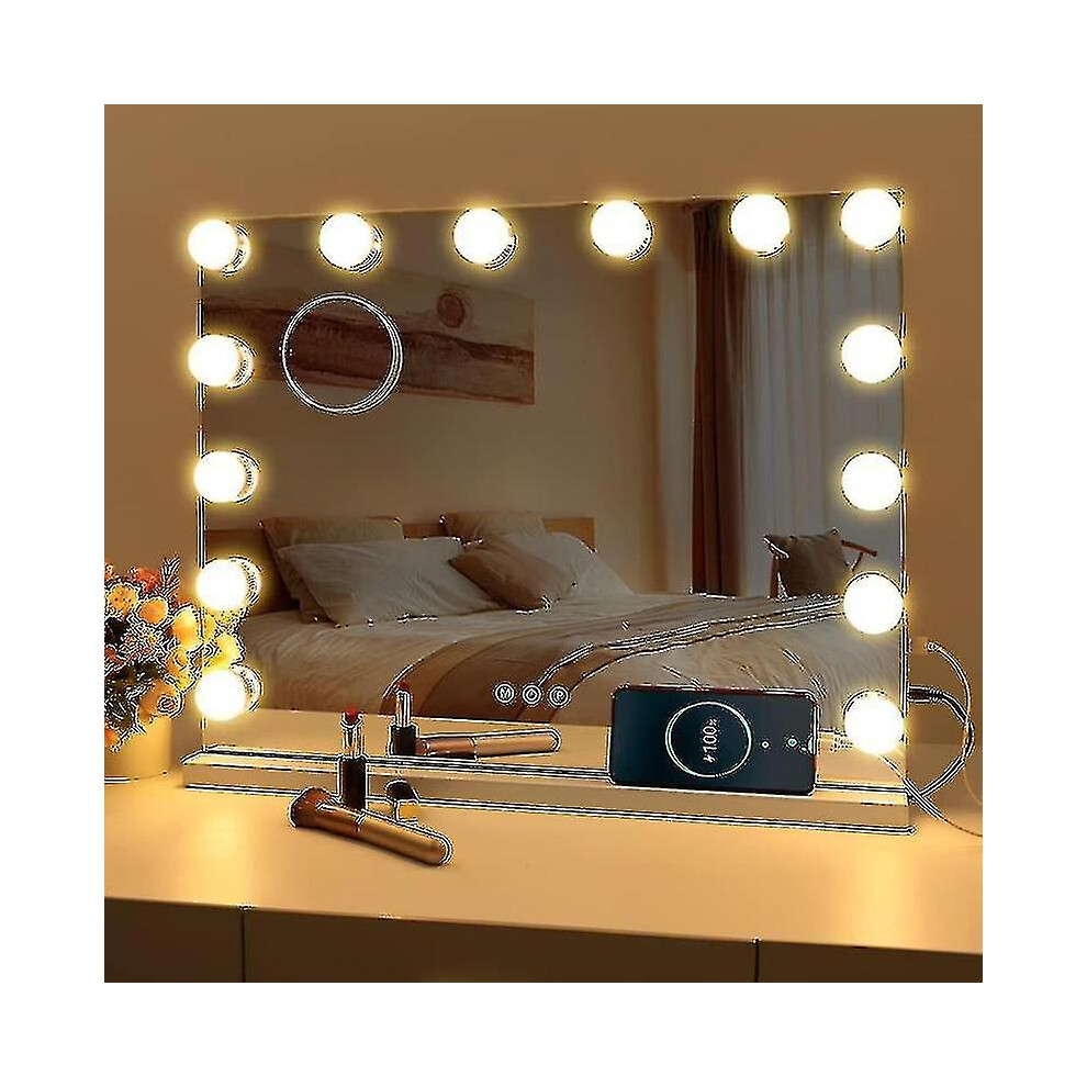 (14 Bulbs) Hollywood Mirror Usb Makeup Lights Lighted 10 Bulbs 3 Lighting Modes Tabletop Wall Mounted Cosmetic Mirror Lights