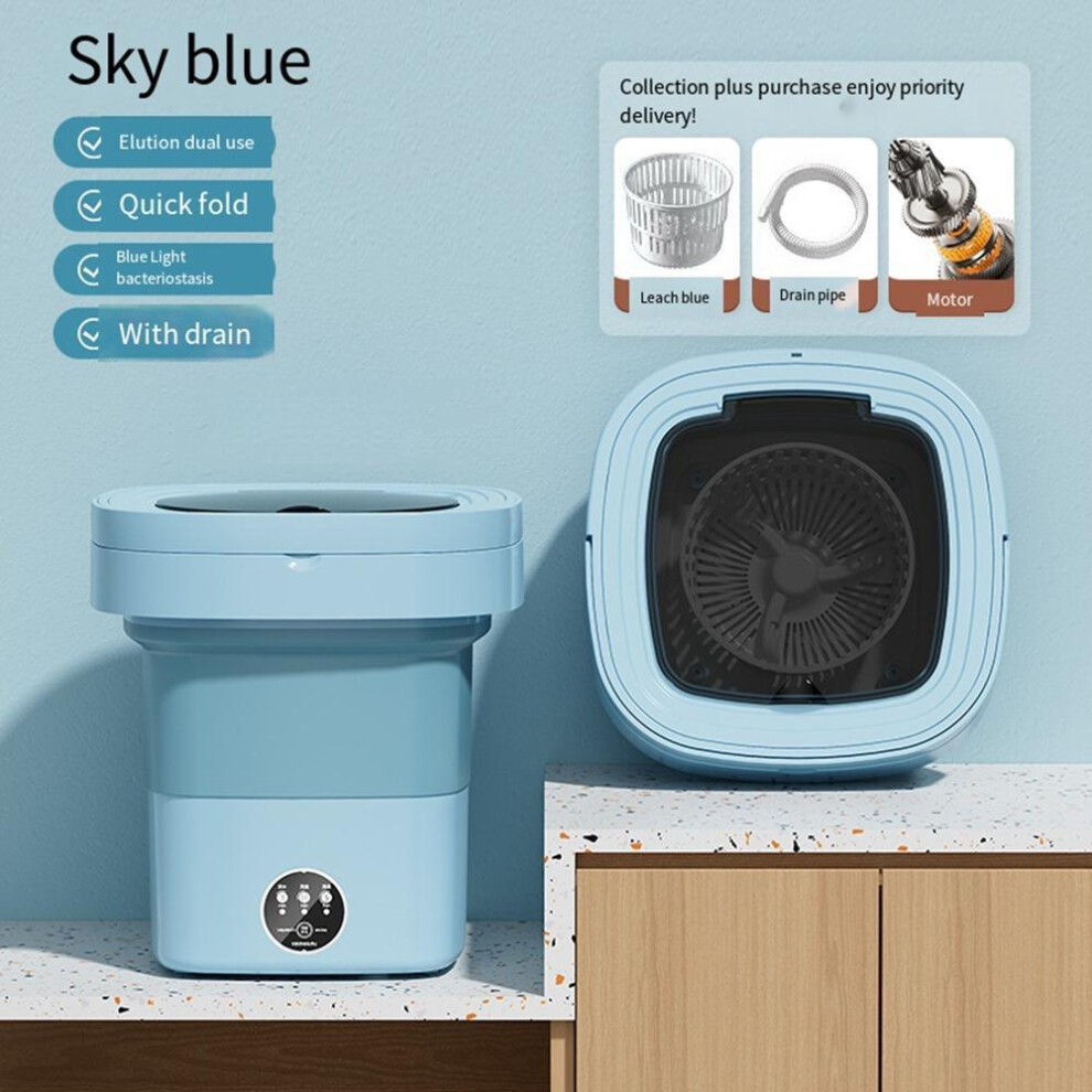 (blue, US Plug) 9l Folding Portable Washing Machine Big Capacity With Spin Dryer Bucket For Clothes Travel Home Underwear Socks Mini Washer