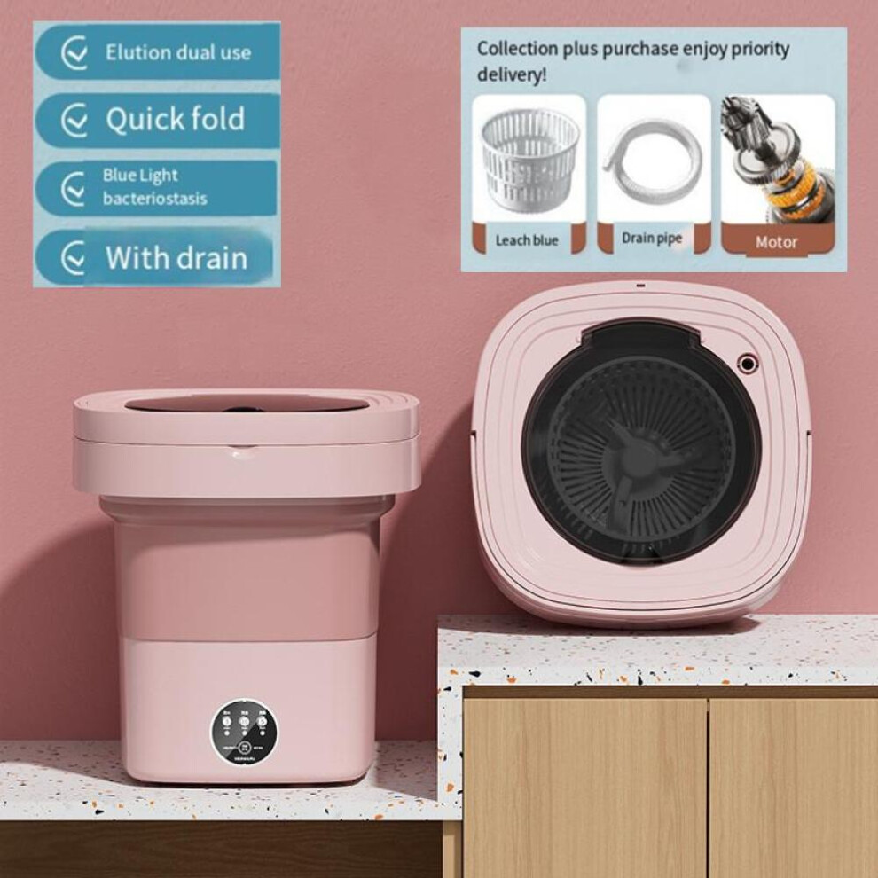 (pink, EU Plug) 9l Folding Portable Washing Machine Big Capacity With Spin Dryer Bucket For Clothes Travel Home Underwear Socks Mini Washer