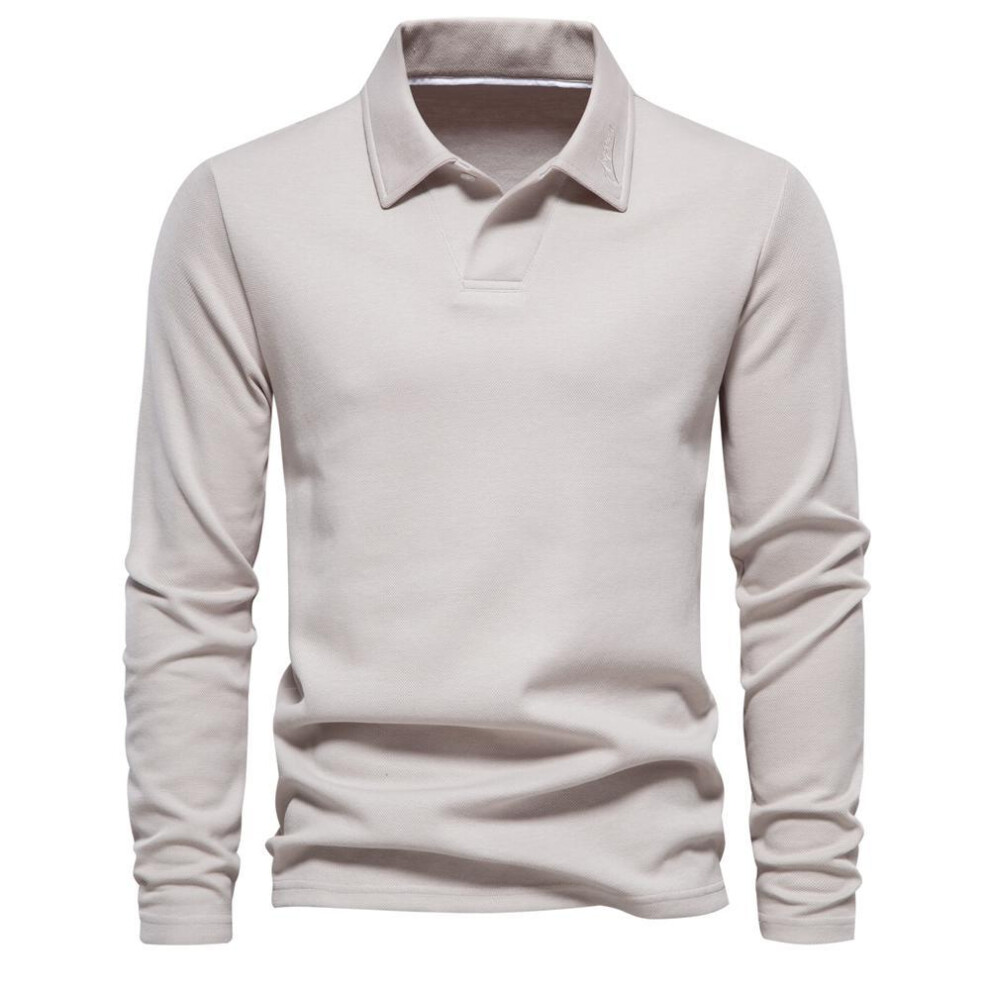 (light khaki, XL 85-95 kg) Aiopeson Embroidery Polo Shirt For Men Fashion Neck Turn Down Collar Mens Casual Social Polo Shirts Luxury Golf Shirt