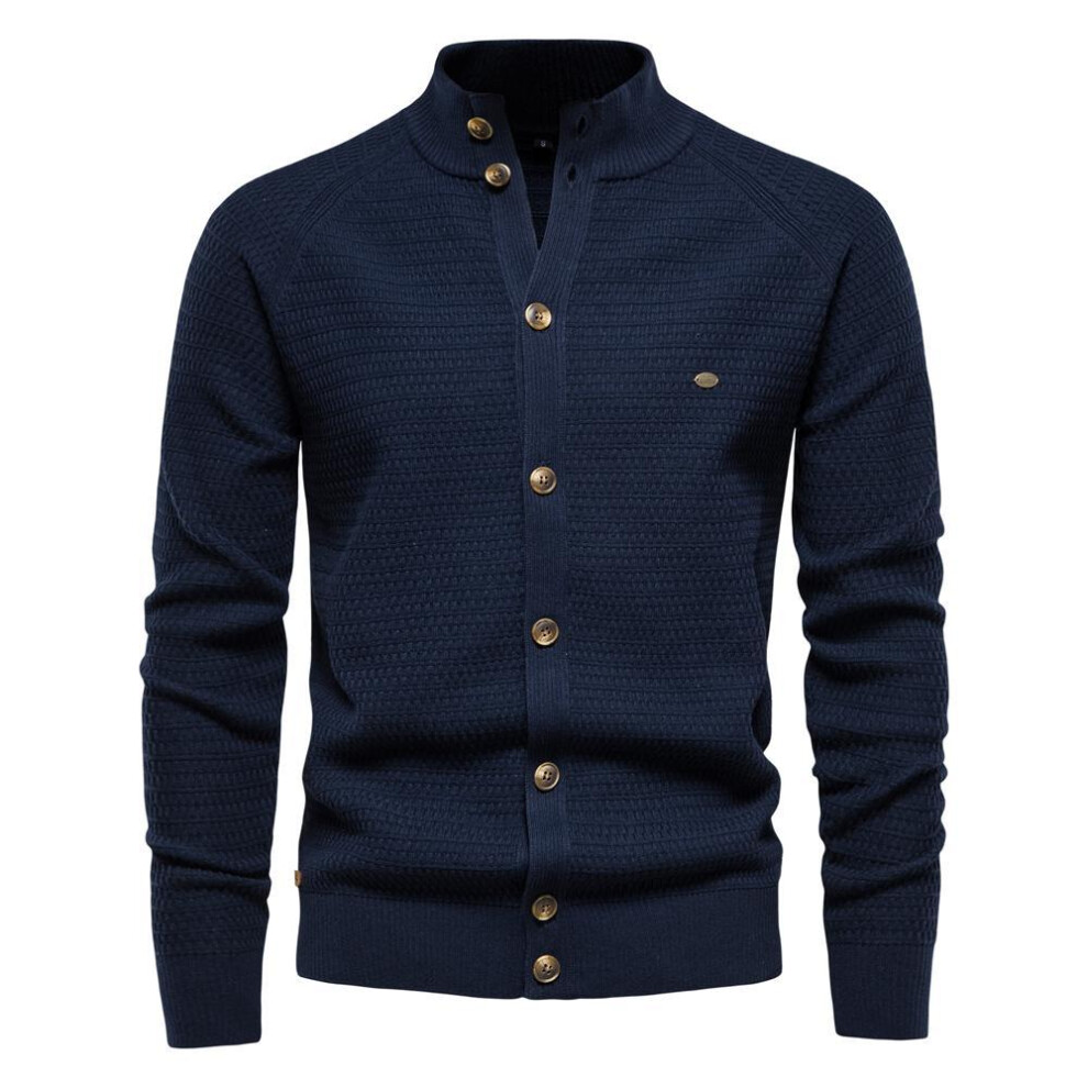 (navy, XXL 85-92 kg) Aiopeson Men&apos;s Cardigan 2022 New Winter Solid Color Cotton High Quality Button Mock Neck Sweater For Men Fashion Basic Cardigans Men