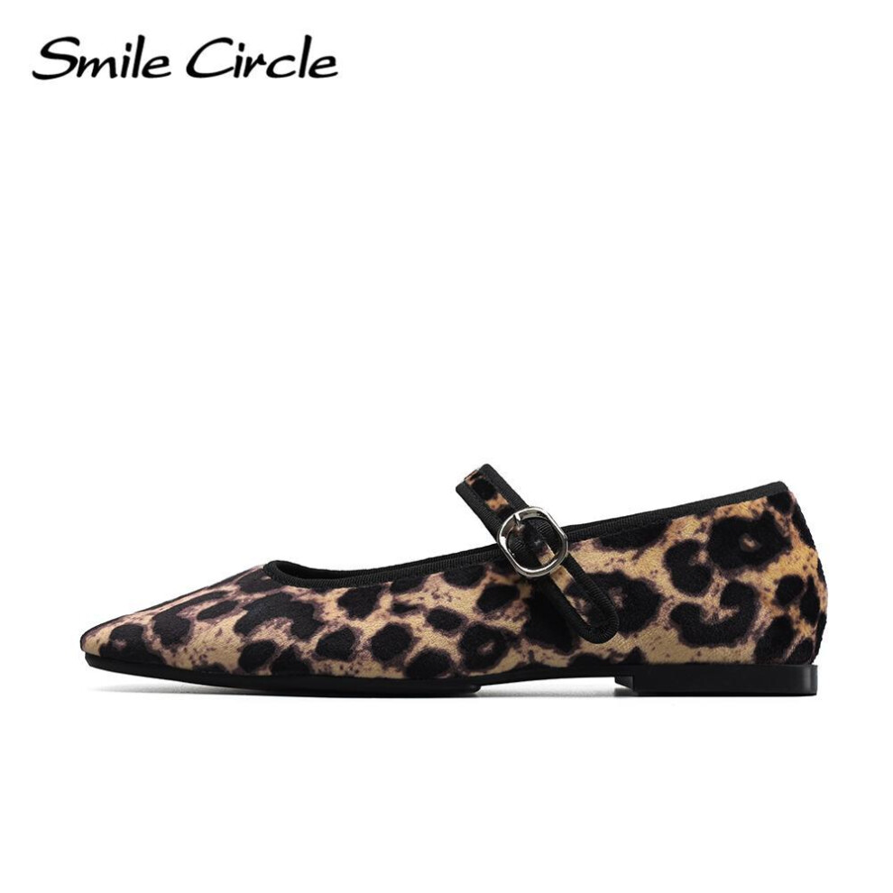 (as the picture, 37) Velvet Mary Jane Ballet Flats Women Shoes Leopard Print Comfortable Soft Round Toe Flat Shoes For Women
