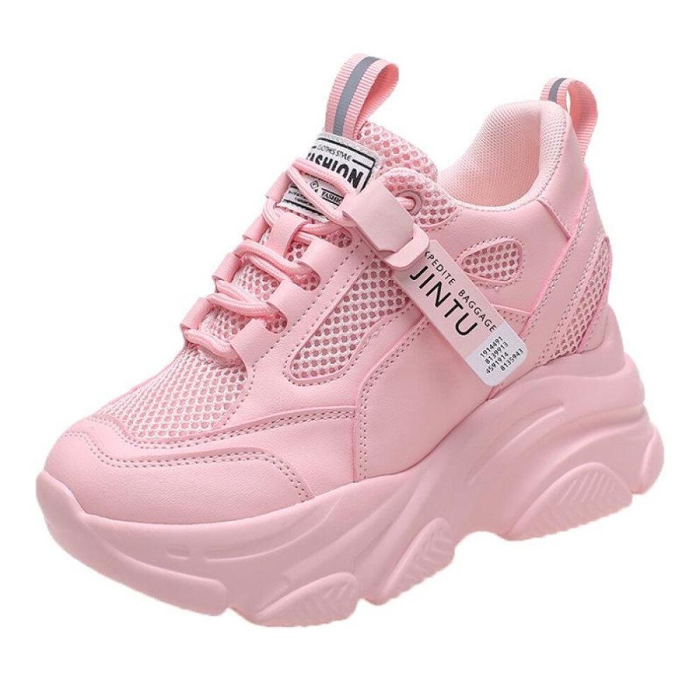 (pink, 35) Women&apos;s Fashion Inner Height Increasing Sneakers Breathable Mesh Thick Sole Running Shoes Designer Tennis Shoes
