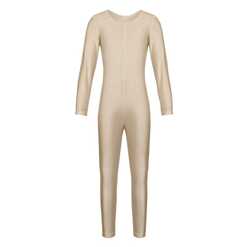 (nude, 9-10 Years) Kids Girls Long Sleeve Ballet Dance Gymnastics Leotard Jumpsuit Unitard Solid Color Zipper Stretchy Bodysuit