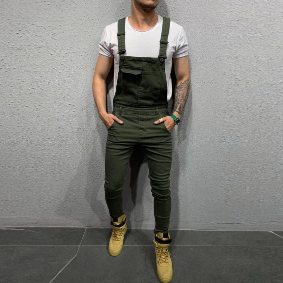 (army green, XXXL) (su)mens  Pocket Jeans Overall Jumpsuit  Streetwear  Overall Suspender Pants