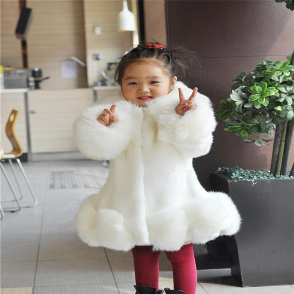 (white, 130cm) Baby Girls Long Sleeve Winter Wedding Faux Fur Brand Fur Coat For Girls Formal Soft Party Coat Kids Wedding Outwear