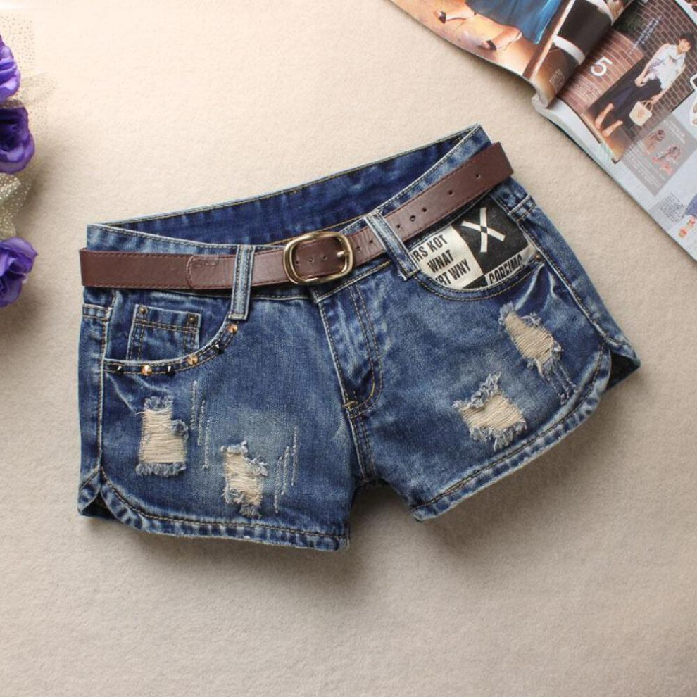 (blue, S) Summer Women&apos;s Trendy Hole Denim Shorts Fashion Beggars Shorts Jean Low Waist Jeans Shorts Without Belt