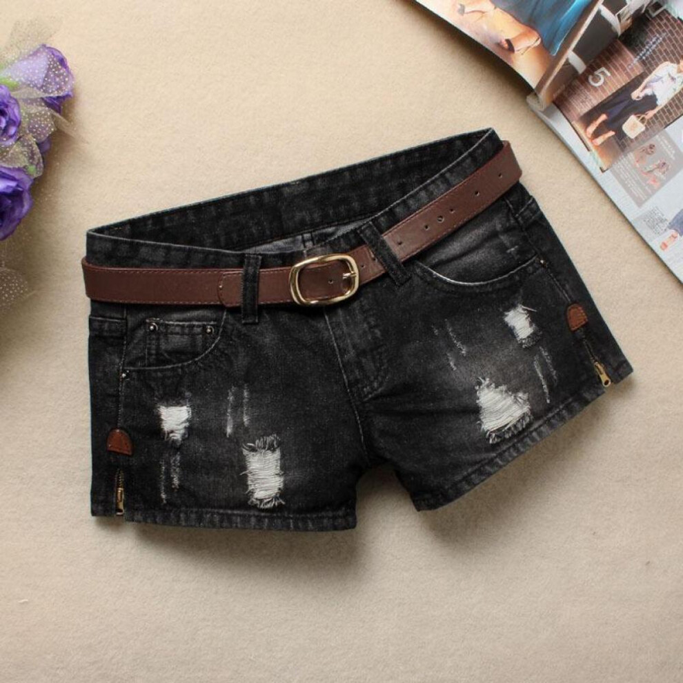 (black, M) Summer Women&apos;s Trendy Hole Denim Shorts Fashion Beggars Shorts Jean Low Waist Jeans Shorts Without Belt
