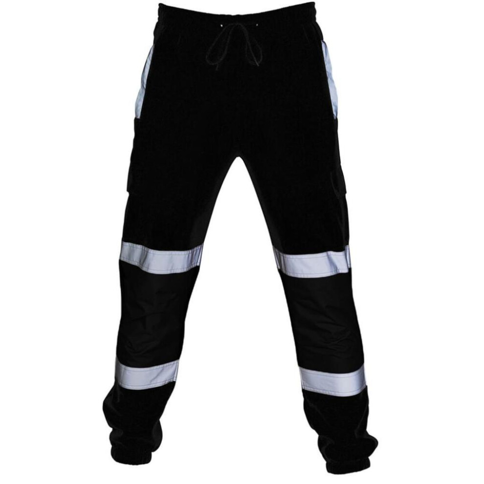 (black, L) Men Road Work High Visibility Overalls Casual Pocket  Work Casual Trouser Pants