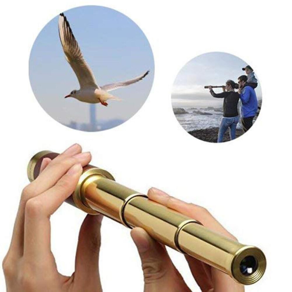 (gold) Brass Telescope 25x30 Zoomable Spyglass Collapsible Handheld Monocular Scope