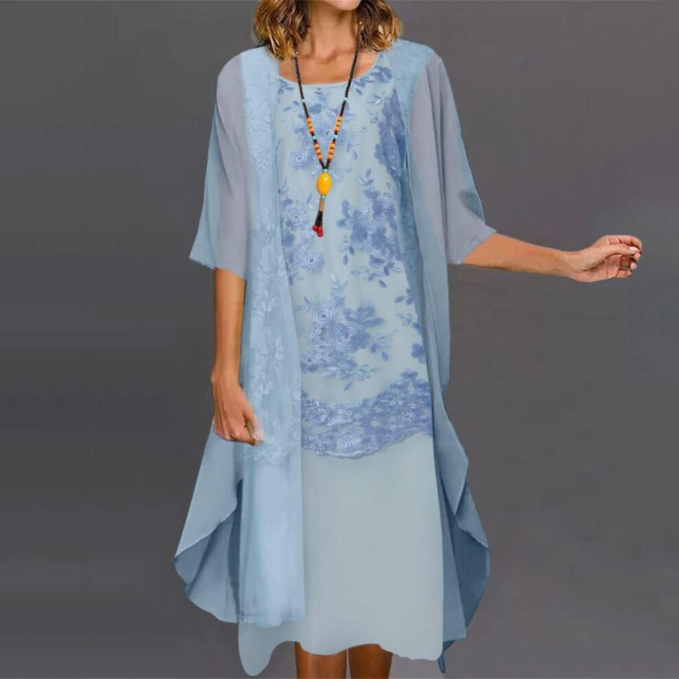 (blue, XXXXL) Women&apos;s Lace Print Cocktail Dress Festive Bridesmaid Wedding Midi Evening Dresses Sleeveless Vintage Tulle Cardigan