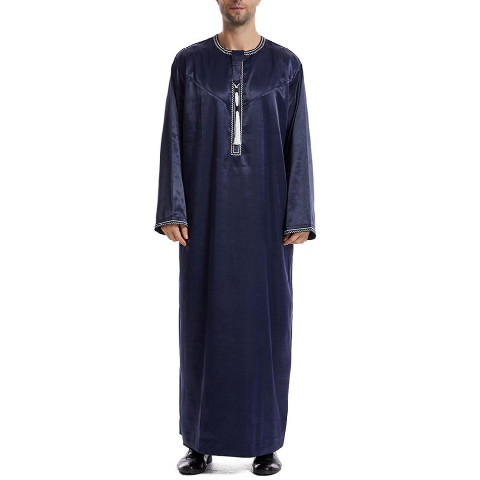 (navy, L) Designer Spring Summer Men&apos;s Casual Solid Color Long Sleeve Shirt Loose Round Neck Robe