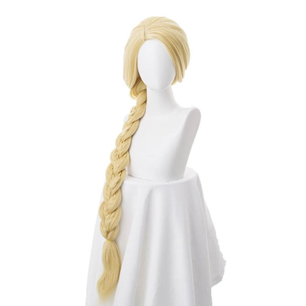 (gold) Tangled Princess 120cm 47" Straight Blonde Super Long Cosplay Wig Rapunzel Synthetic Hair Anime Wig + Wig Cap
