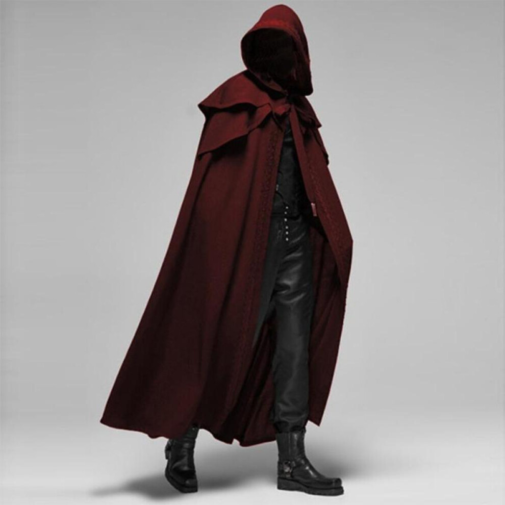 (red, XXL) Cosplay Medieval Men Costumes Knight Pirate Prince Gothic Retro Hooded Cloak Capes Long Robes Jackets Coat Carnival Halloween