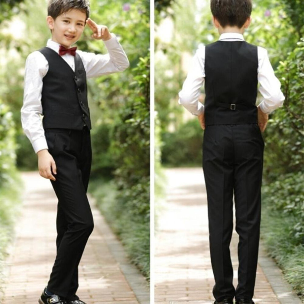 (black, 160 cm) 4 Colors Boy's Gentle Vest Formal Suit+ Tie for Wedding Children's Clothing Sets Piano Costume Suits