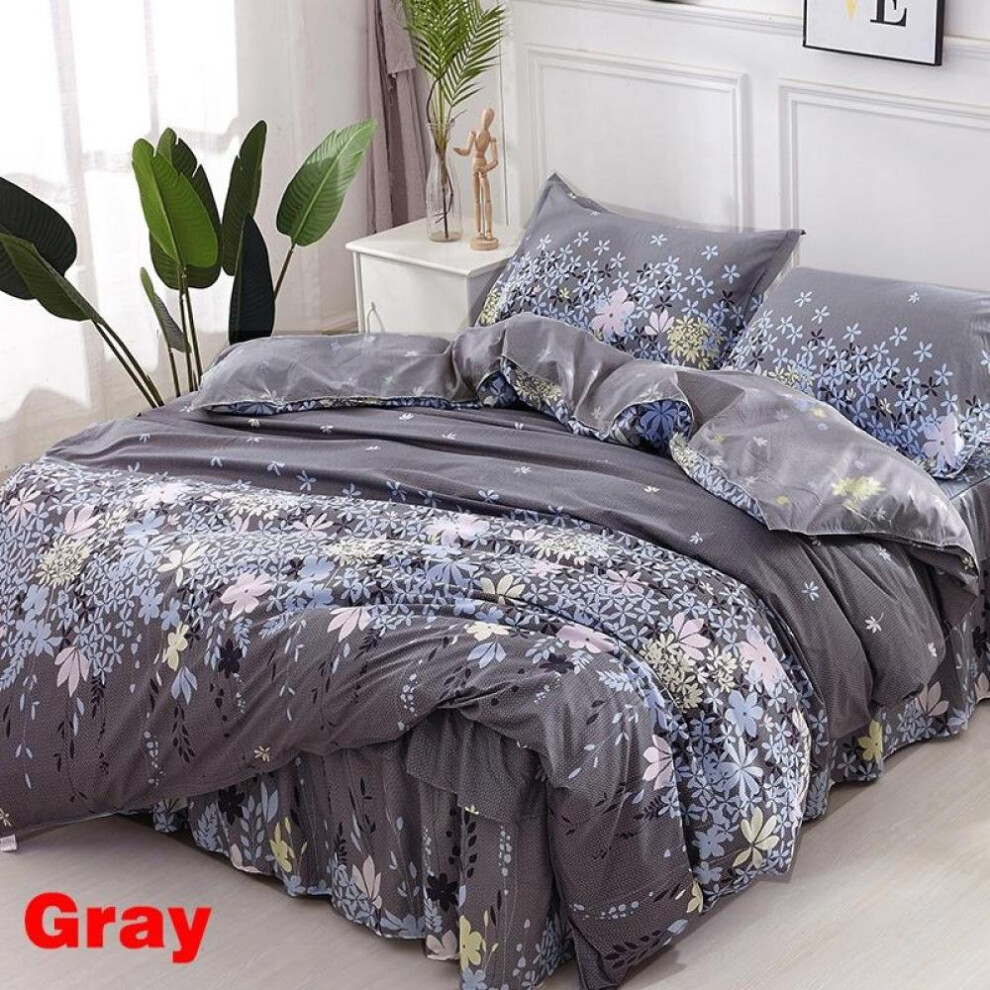 (grey, 180*220cm) Single/Twin/Full/Queen/King floral Printied Bedspread Coverlet Bed Skirt And Pillow Shams Set