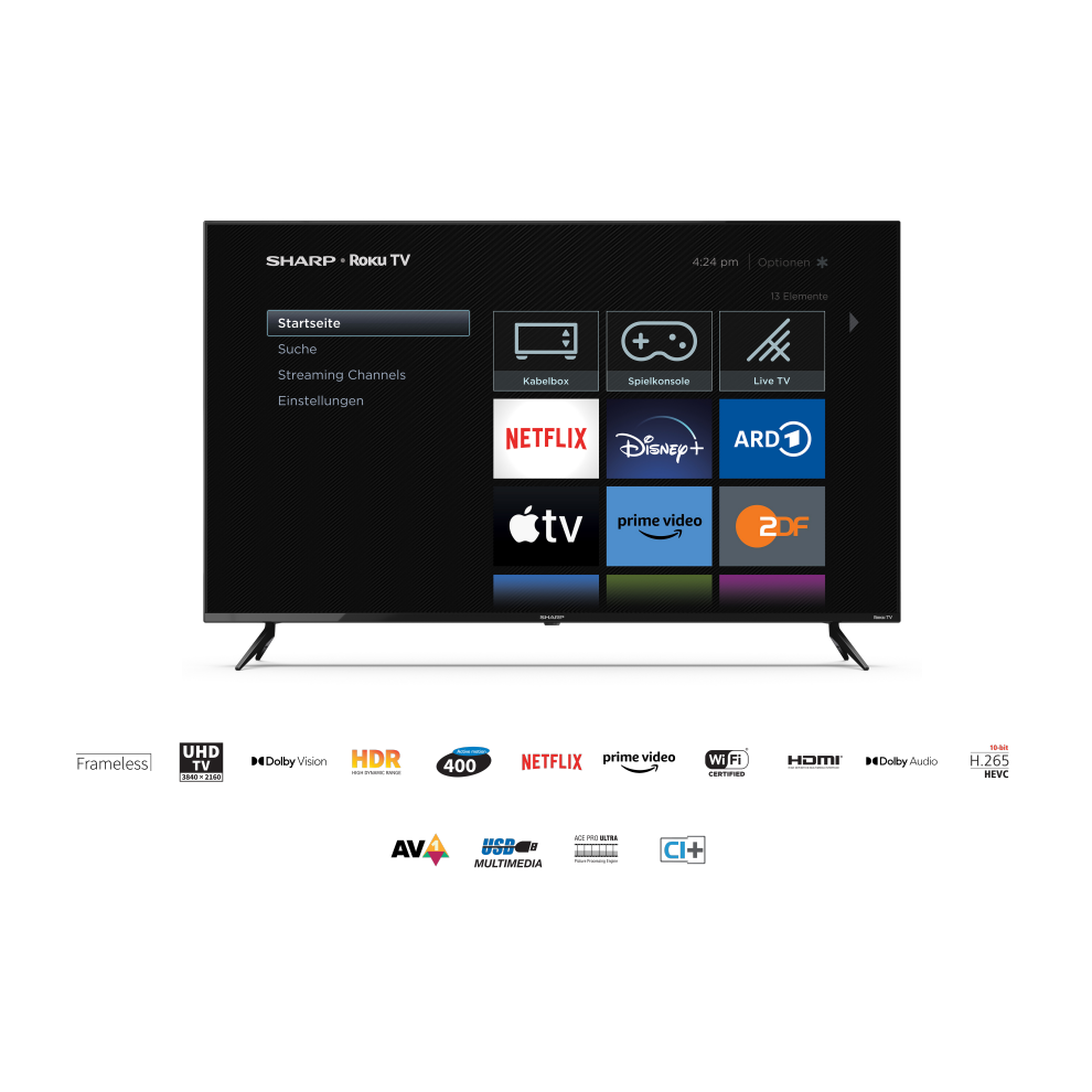 Sharp 4T-C50FJ2EL2NB 50" 4K UHD LED Smart Roku Frameless TV