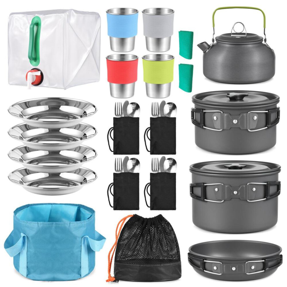 (dark gray) Lixada Cookware Outdoor Cooking Cookware Utensils Kit Family Hiking Travel Picnic Tableware