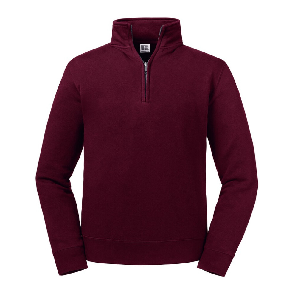 (XL, Burgundy) Russell Mens Authentic Zip Neck Sweatshirt