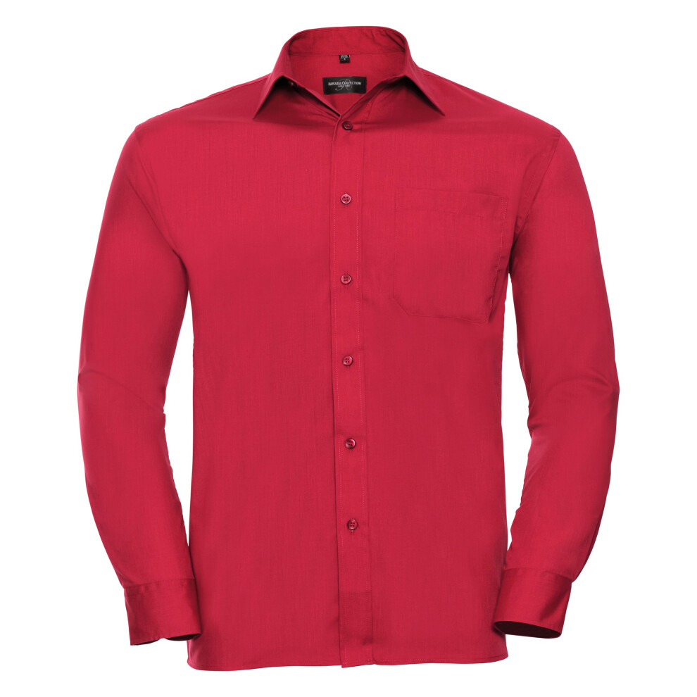 (19.5, Classic Red) Russell Collection Mens Long Sleeve Shirt