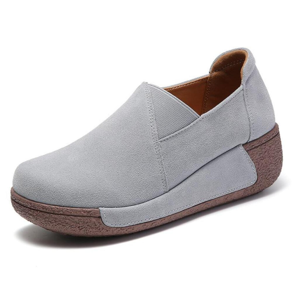 (grey, 35) Women Mother Female Genuine Leather Shoes Platform Flats Loafers Slip On Korean Plus Size 41 42 Vulcanized Shoes