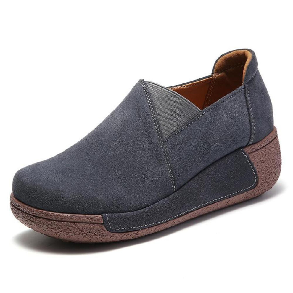 (dark grey, 37) Women Mother Female Genuine Leather Shoes Platform Flats Loafers Slip On Korean Plus Size 41 42 Vulcanized Shoes