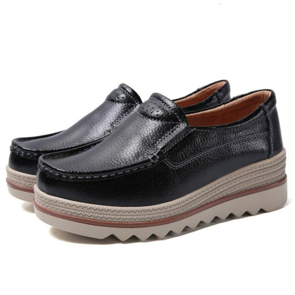 (black, 40) Pu Leather Loafers For Women Slip-on Flat Shoes Fashion Platform Walking Footwear Light Ladies Flats