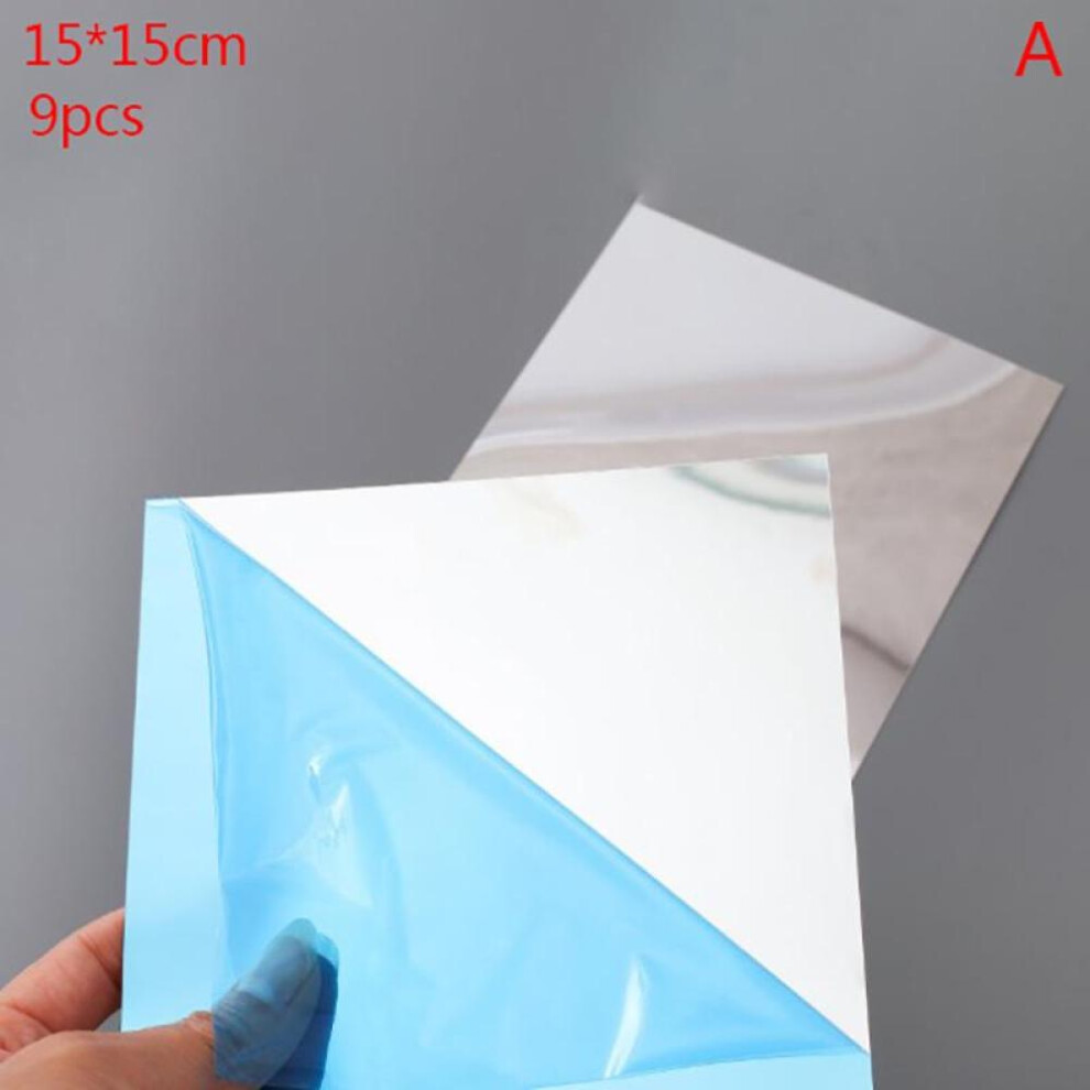 (A 15*15cm 6pcs) 15*15cm Square Splicing Mirror Wall Sticker Self-adhesive Acrylic Mirror Wall Sticker Removable Decal