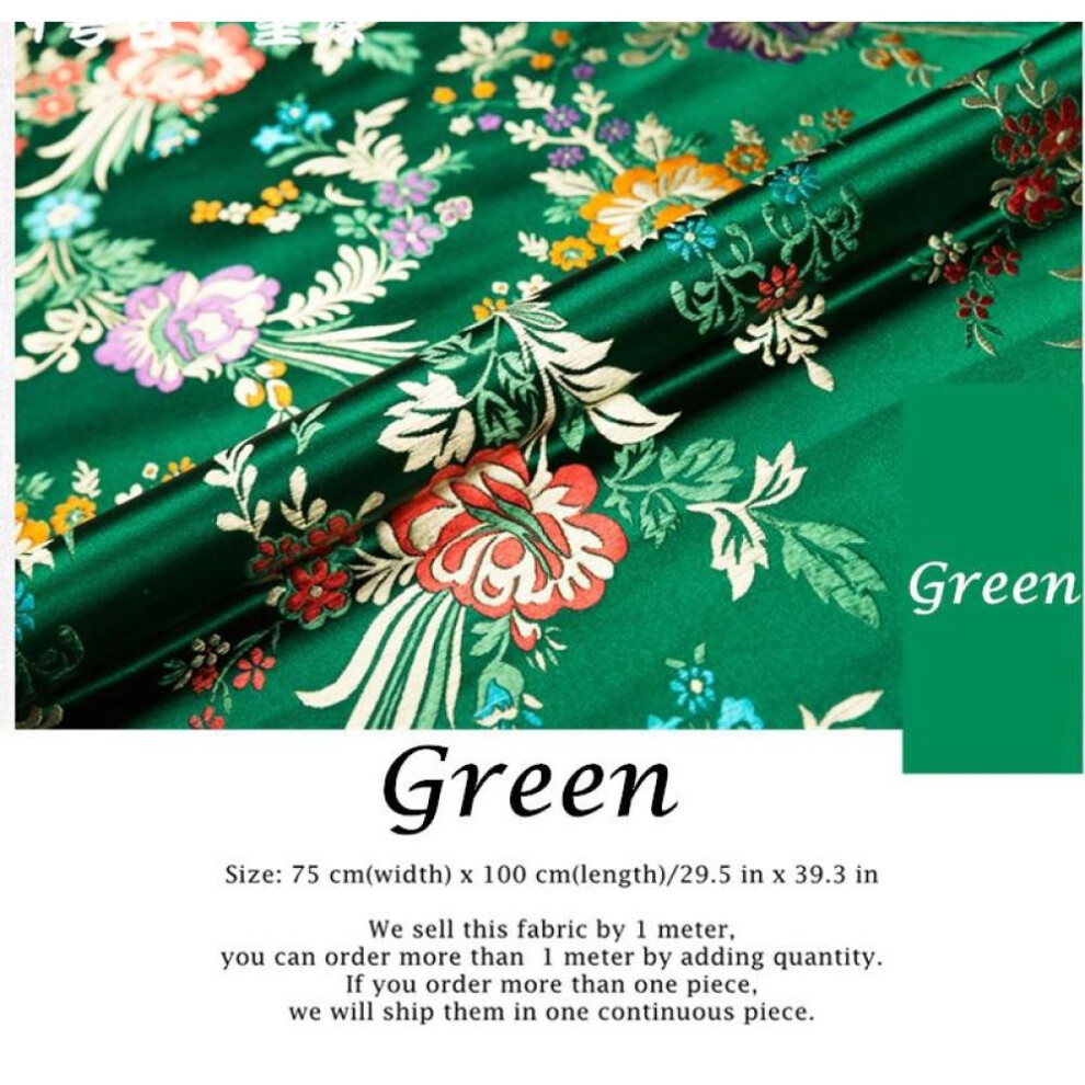 (green) Floral Jacquard Fabric Ethnic Damask Brocade Cloth Satin Faux Silk Retro Crafts For Diy Qipao Dress 75*100cm