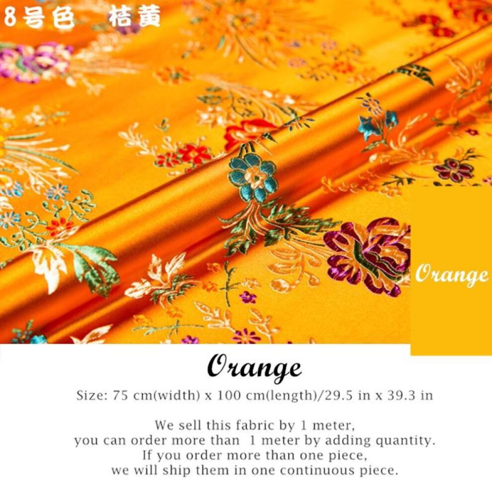 (orange) Floral Jacquard Fabric Ethnic Damask Brocade Cloth Satin Faux Silk Retro Crafts For Diy Qipao Dress 75*100cm