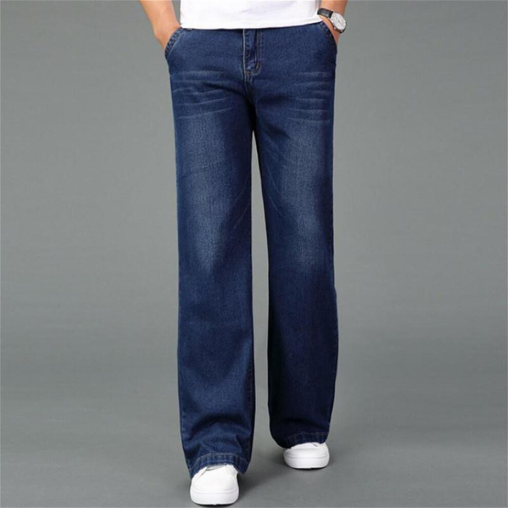 (dark blue, 40) Mens Bell-bottoms Jeans 60s 70s Flares Denim Pants Vintage Retro Wide Leg Trousers Slim Fit