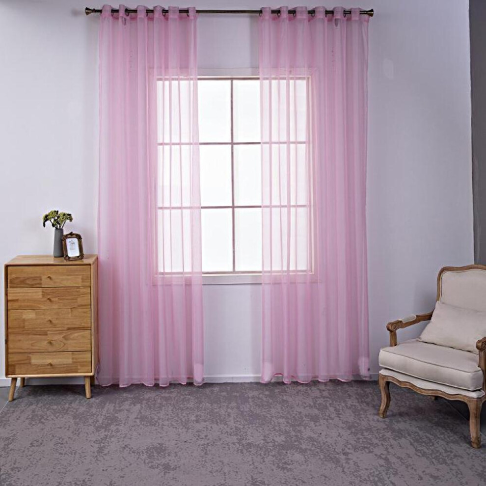 (pink, 140*120cm) Colorful Floral Tulle Door Window Curtain Sheer Valances Sun-shading Curtain