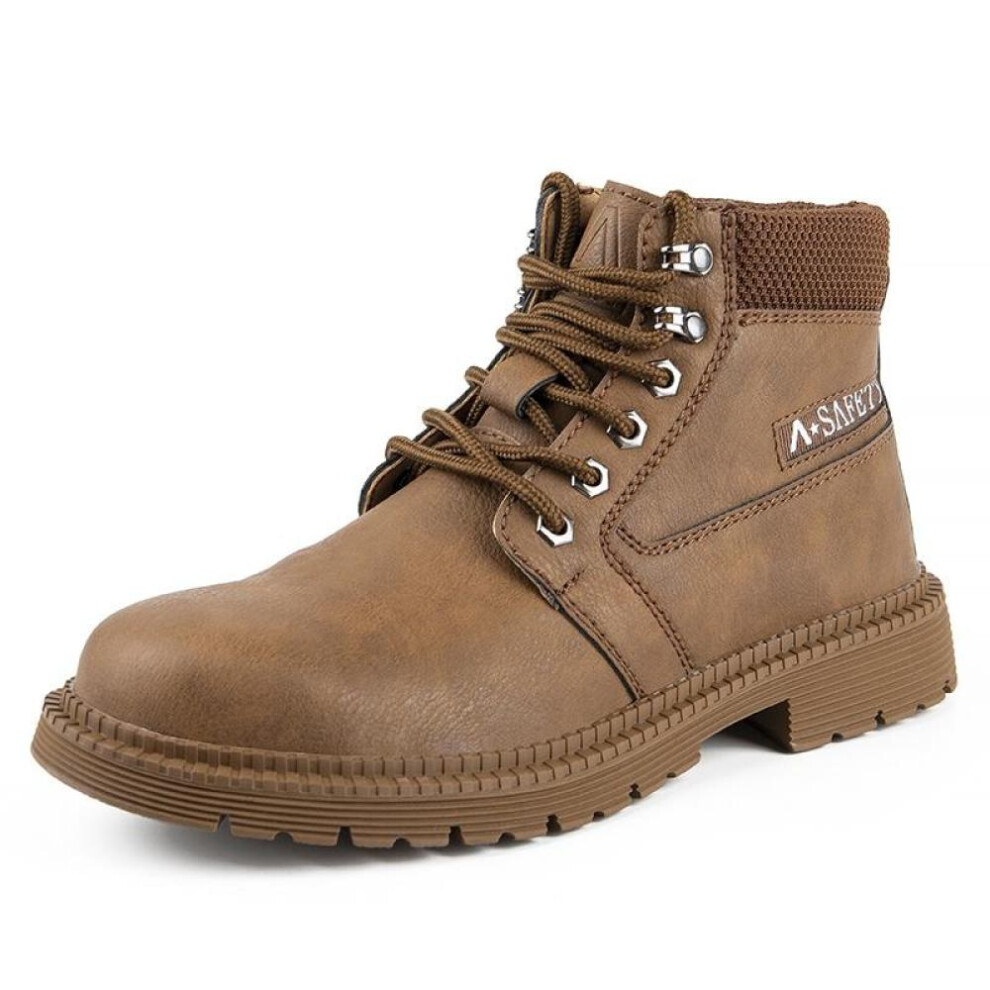(khaki, 48) Smash-proof and Puncture-proof Breathable Safety Shoes Steel Toe Cap Wear-resistant Work Boots Protective Hiking Boots for Men Plus Size 37-48