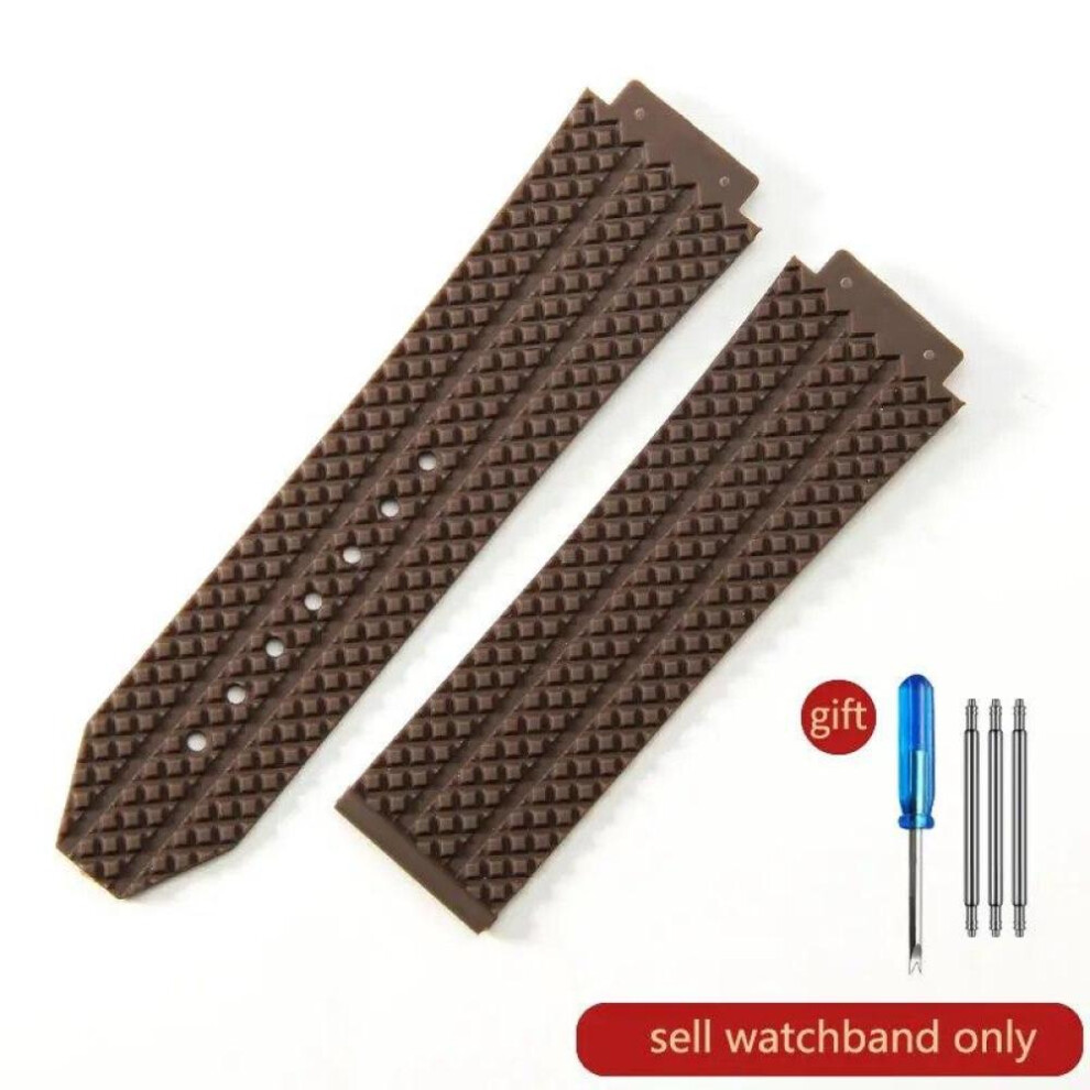(J01-Brown-No Buckle  24x17mm) For Hublot Yubo High Quality Silicone Waterproof Watch Strap Classic Fusion Big Bang Rubber Men&apos;s 26*19mm 24*17mm Accessories